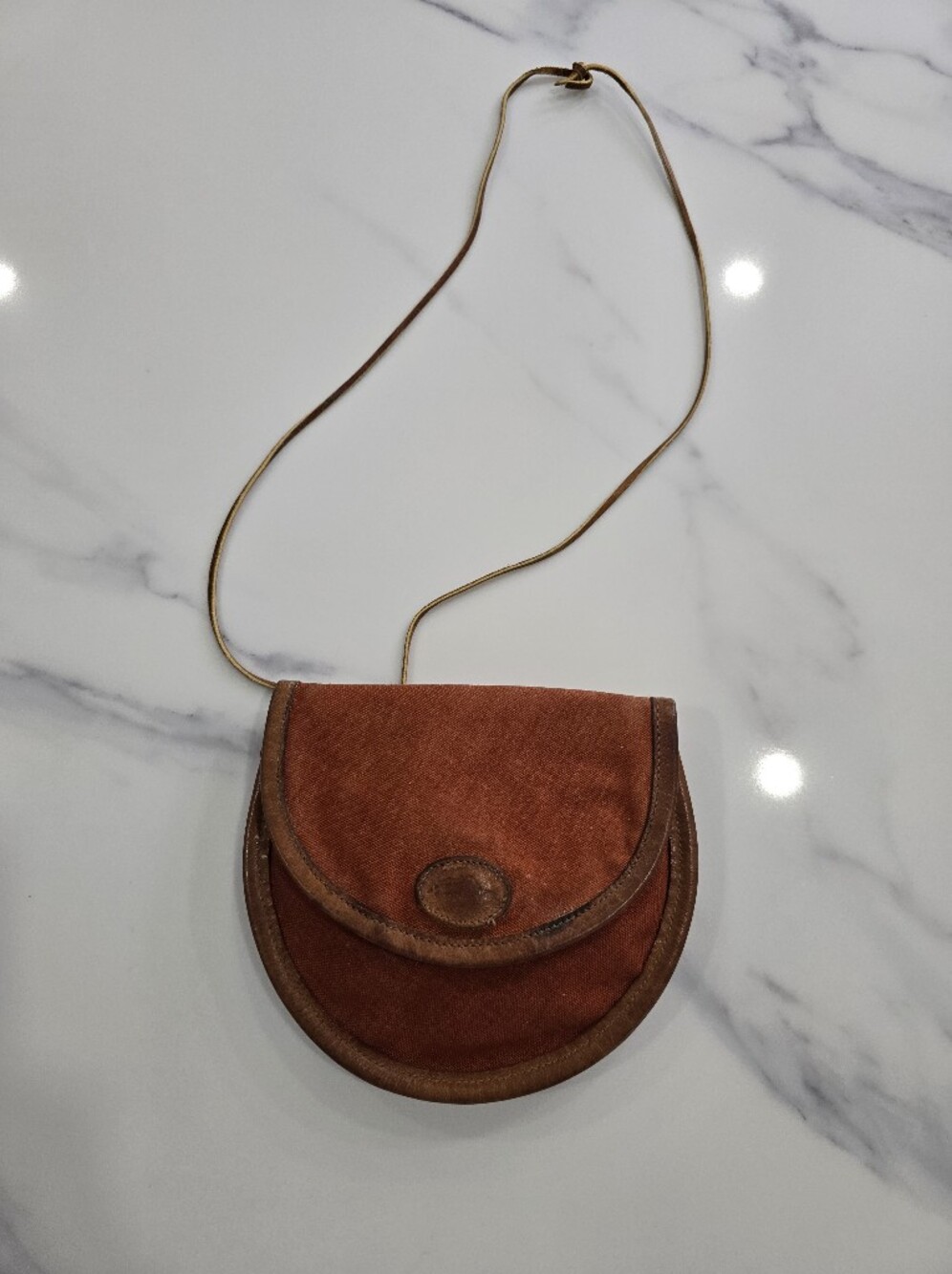 Roots Rust Suede Crossbody Bag with Gold-Tone Strap